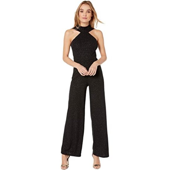 NWT - Black Glitter Halter Neck Jumpsuit Size 10 - Picture 1 of 3